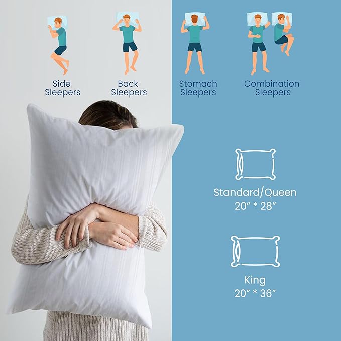 puredown Goose Feather Down Pillows, Embossing Bed Pillows for Sleeping with 2 Outer Protectors, Hotel Standard/Queen Pillows Set of 2 (Pack of 2)