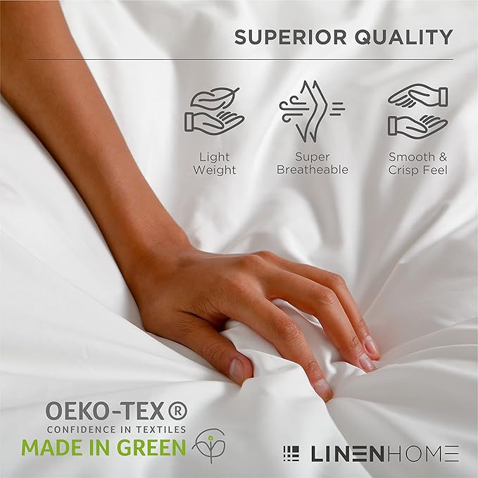 Linen Home 100% Cotton Percale Sheets King Size, Sand Shell, Deep Pocket, 4 Pieces Set - 1 Flat, 1 Deep Pocket Fitted Sheet and 2 Pillowcases, Crisp Cool and Strong Bed Linen
