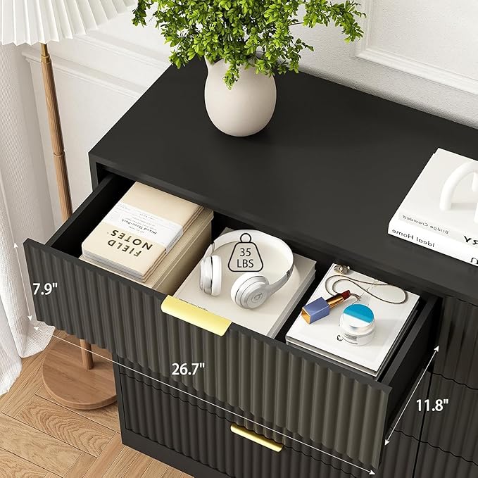 8 Drawer Dresser for Bedroom, Modern Fluted Double Dresser, 55" Wide Chest of Dressers, Wooden Beside Table for Closet, Living Room and Entryway, Black