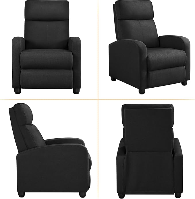 Yaheetech Fabric Recliner Chair Sofa Ergonomic Adjustable Single Sofa with Thicker Seat Cushion Modern Home Theater Seating for Living Room Matte Black