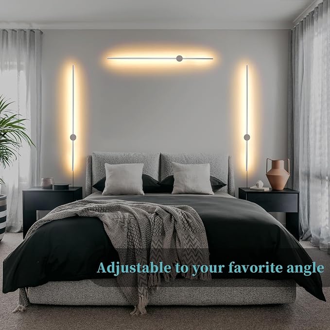 Modern Chrome Plug in Wall Sconce with Remote, Dimmable 31.5" LED Wall Sconces Set of Two with Memory Function, Adjustable Color Temperature Brightness, Timer, 350° Rotate, Hardwire or Plug-in