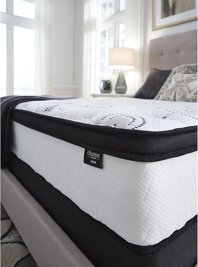 Signature Design by Ashley Full Size Chime 12 Inch Medium Firm Hybrid Mattresswith Cooling Gel Memory Foam for Pressure Relief, Fiberglass Free, Mattress In A Box