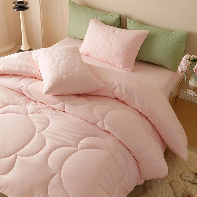 Luxlovery Baby Pink Sunflower Comforter Set Cal King Floral Quilts Blush Pink Bedding Comforter Set Boho Farmhouse Big Flowers Farmhouse Soft Breathable Comforter