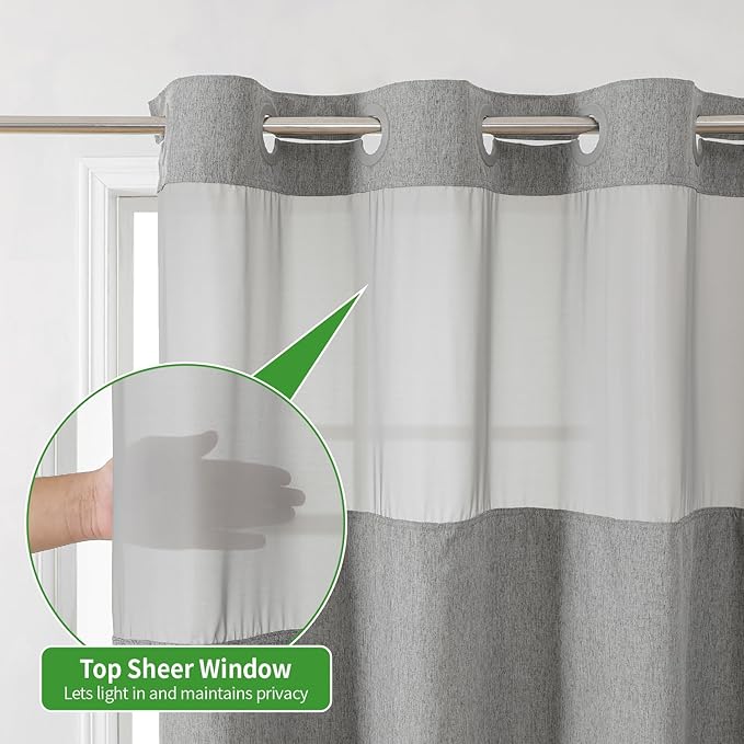 Stall No Hooks Needed Linen Textured Shower Curtain with Snap-in Fabric Liner Set,Hotel Luxury Decor Farmhouse Shower Curtains for Bathroom,Waterproof & Washable,54Wx80H,Grey/Gray