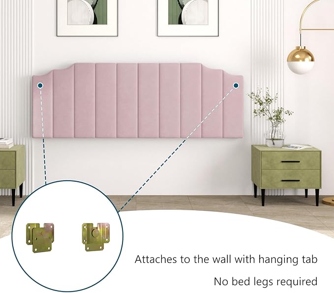 King Size Headboard Only, Velvet Wall Mounted Headboard King for Adjustable Bed Modern Upholstered Head Board Easy Assembly, Pink
