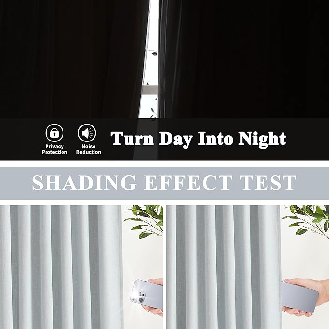 Vision Home Blue Fog Pinch Pleated Full Blackout Curtains Linen Blended Room Darkening Window Curtains 72 inch for Living Room Bedroom Thermal Insulated Pinch Pleat Drapes with Hooks 1 Panel 60"Wx72"L