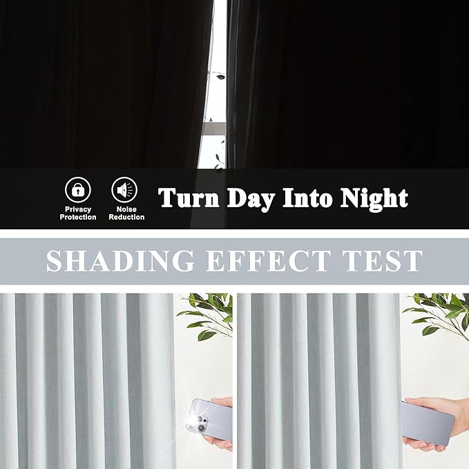 Vision Home Pinch Pleated Full Blackout Curtains Linen Blended Room Darkening Window Curtains 84 inch for Living Room Bedroom Thermal Insulated Pinch Pleat Drapes with Hooks 2 Panel 40"Wx84"L,Blue Fog