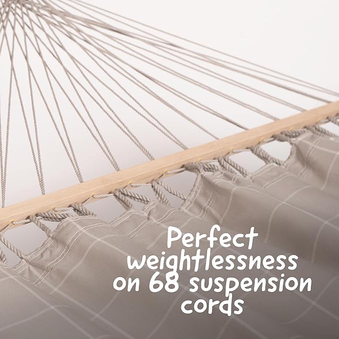 LA SIESTA® Alisio Hammock with Spreader Bar & CasaMount, Suspension Kit for Walls Ceilings & Square Beams - Weatherproof Outdoor Hammock - 2 Person Hammock Bed Double Hammock - Max 355 Lbs, Almond