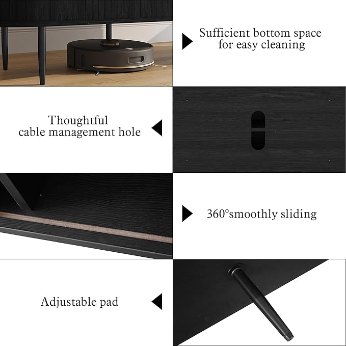 ARTPOWER 70" Modern TV Stand with Tambour Door for TVs up to 80", Entertainment Center with Storage, Fluted Television Consoles for Living Room, Black