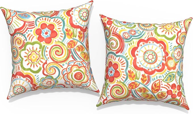 Outdoor Throw Pillow Covers 18”x18”, Decorative Pillow Covers for Patio Furniture, Modern Cushion Cases for Garden Couch Home Sofa Bed Office Chair, Pack of 2, Flower Multi