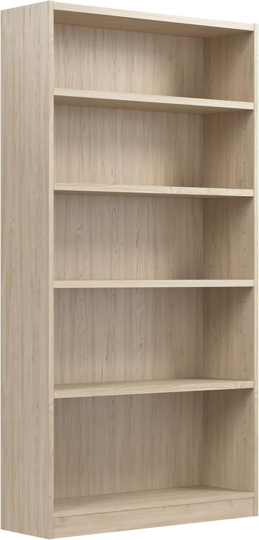 Bush Furniture Universal Tall 5 Shelf Bookcase in Natural Elm, Vertical Storage and Display Bookshelf for Home Office or Living Room Organization