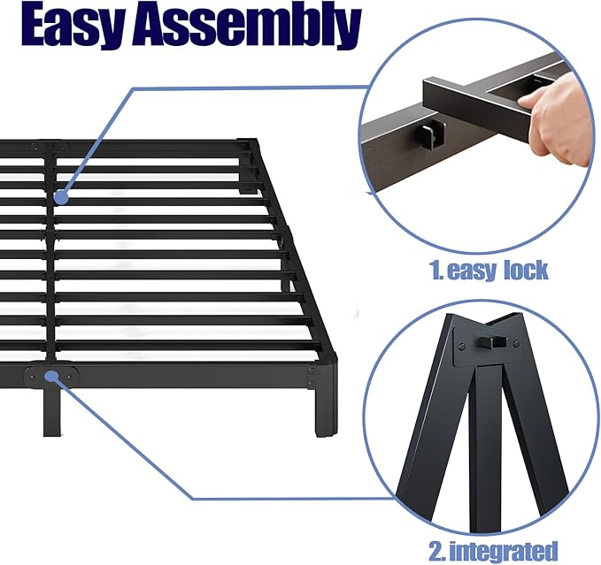 7in High Queen Bed Frame No Box Spring Needed, Heavy Duty Metal Platform Bed Frame Queen Size with Round Corners, Easy Assembly, Noise Free, Black