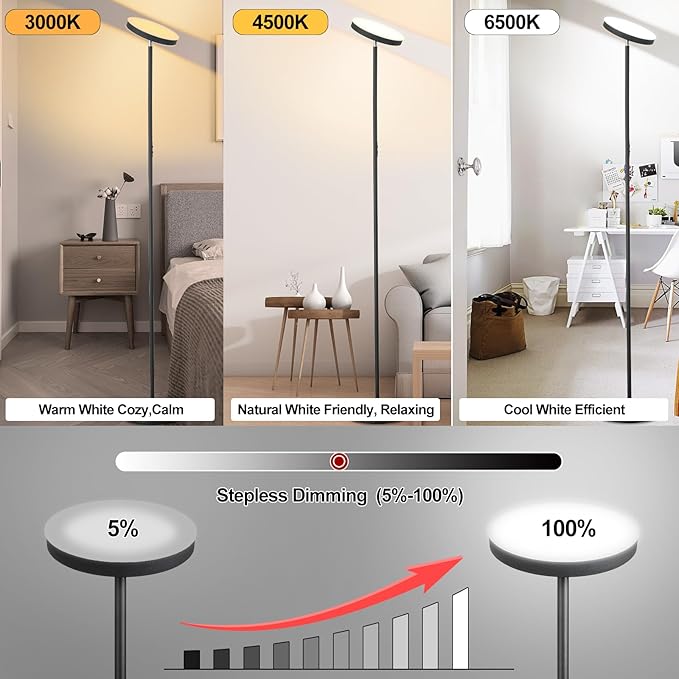 Floor Lamp, 36W/3600LM Stangding Lamp with Remote Control, Floor Lamps for Living Room Clearance, Stepless Adjust Color Temperatures &Brightness for Bedroom Office