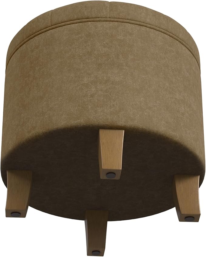HomePop Home Decor | Upholstered Round Velvet Tufted Foot Rest Ottoman | Ottoman with Storage for Living Room & Bedroom | Decorative Home Furniture, Mocha Velvet