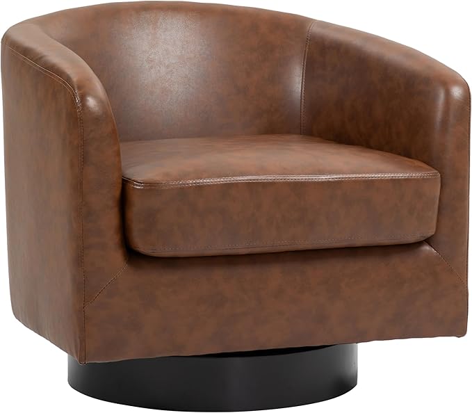 UIXE Swivel Accent Chairs Set of 2, PU Leather Barrel Club Chair Upholstered Armchair for Living Room, Round Arm Chair Bedroom Single Sofa Reading Seat - Coffee Brown