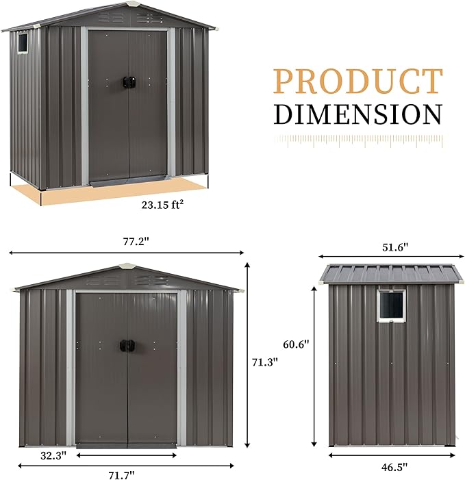 Vongrasig Outdoor Storage Shed, 6 x 4 FT Outside Metal Garden Shed with Large Window and Lockable Door, Waterproof Tool Shed for Backyard Patio, Lawn and Garden (Gray)