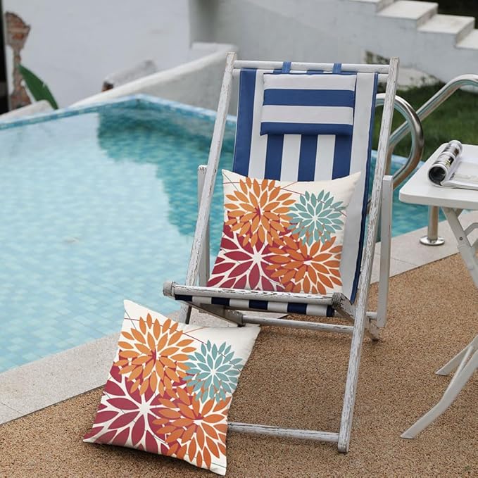 DFXSZ Outdoor Throw Pillow Covers 24x24 Inch Set of 2 Waterproof Spring Summer Geometric Elegant Burnt Orange Outdoor Pillow Covers for Patio Funiture Garden Couch 168D24