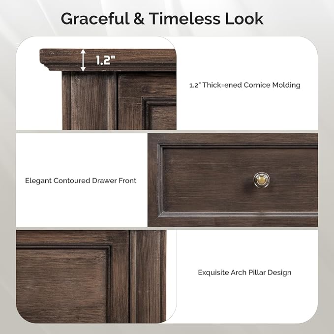 VINGLI 47" Tall Dresser 5 Drawer Chest of Drawers, Wood Dresser for Bedroom, Brown Chest Dressers Wooden