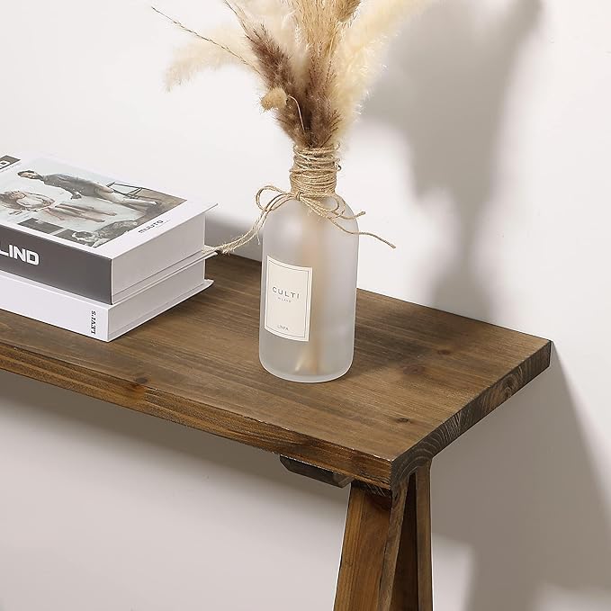 Solid Wood Console Tables - 43.3" Pinewood Farmhouse Rustic Hallway Table, Foyer Tables Living Room, Solid Firwood Sofa Table for Entryway, Brown