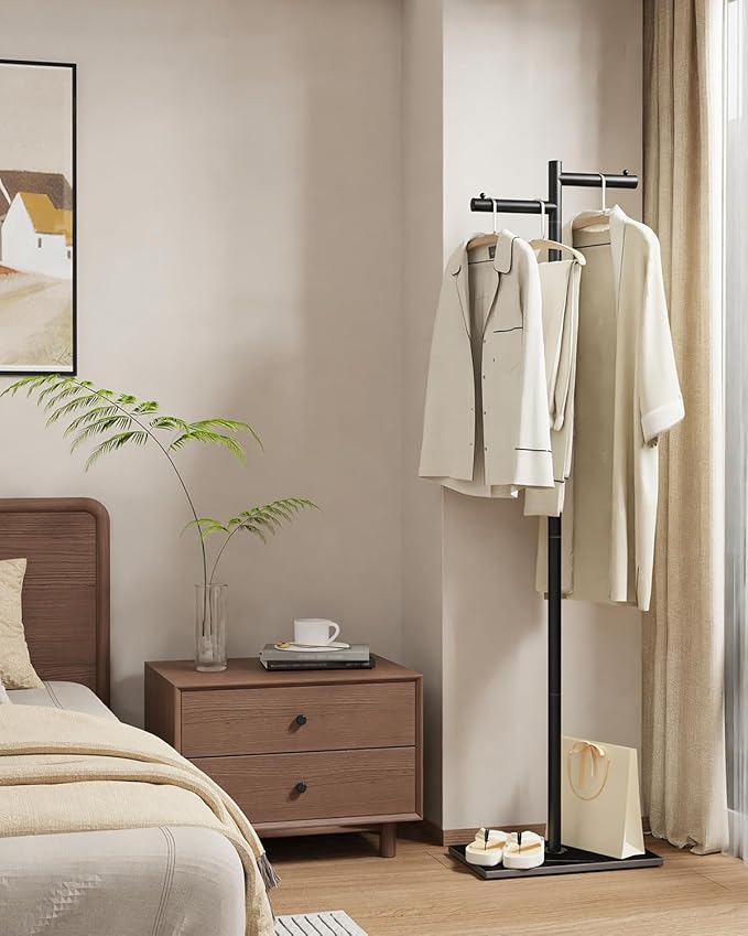 Garment Rack, Freestanding Metal Coat Racks, Z-shaped Coat Tree with Natural Rock Base, for Bedroom, Office, Hallway, Entryway, Living Room, 68.9in, Black