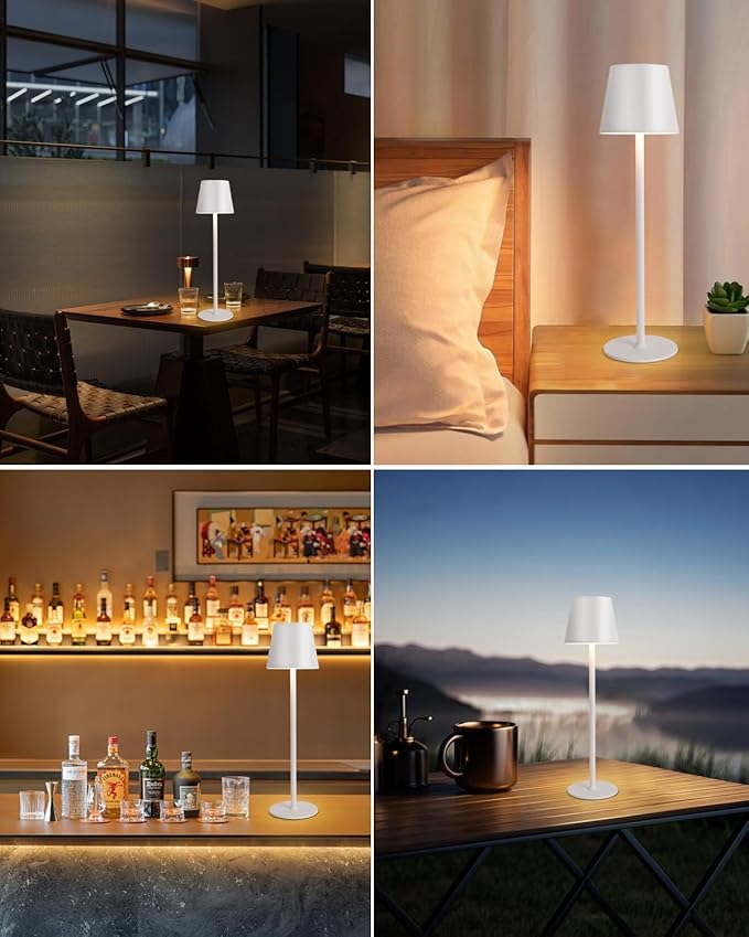 Cordless Table Lamp LED Desk Lamp,5000mAh Rechargeable Touch Night Light Lamp,Wireless Minimalist Design for Restaurant/Bedroom/Bars/Outdoor Party/Camping/Coffee Shop(White)