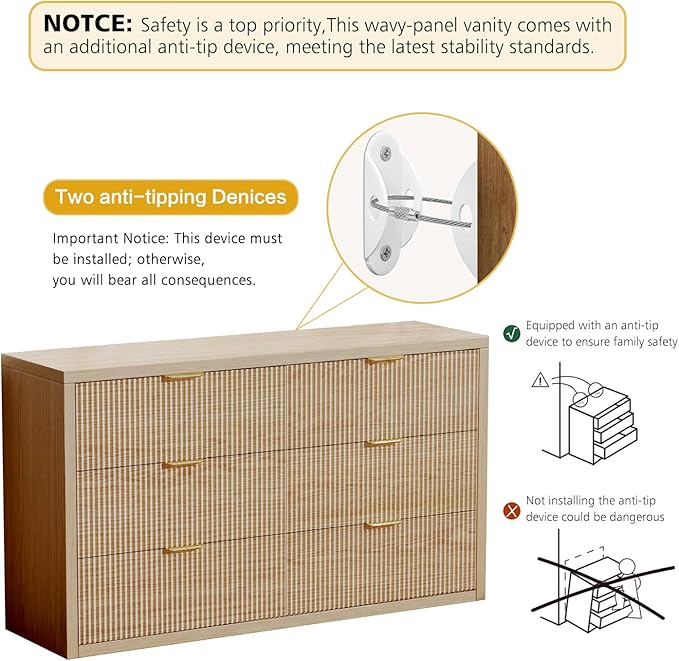 55.12" Modern Chest of Drawer, 6 Deep Drawers,Clothes Organizer,Large Storage Cabinet for Living Room, Bedroom,Dresser TV Stand, Wood Drawer Organizer for Living Room, Hallway, Lumber