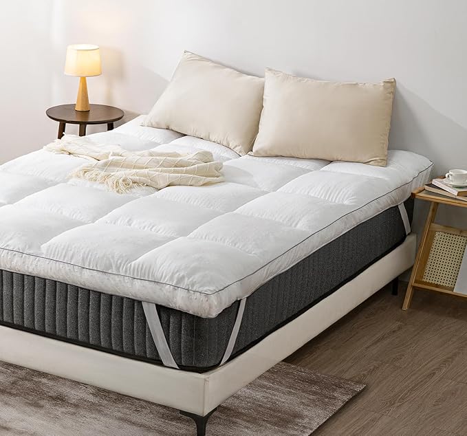 Marine Moon King Mattress Topper, Extra Thick Pillowtop, Cooling and Plush Mattress Pad Cover, 7D Down Alternative Fill,Soften Hard Bed