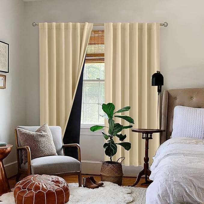 BGment Full Blackout Curtains with Thermal Insulation Liner Curtains 84 Inches Long, Rod Pocket and Back Tab Double Layer Room Darkening Window Curtain for Bedroom(42 x 84 Inch, 2 Panels, Natural)