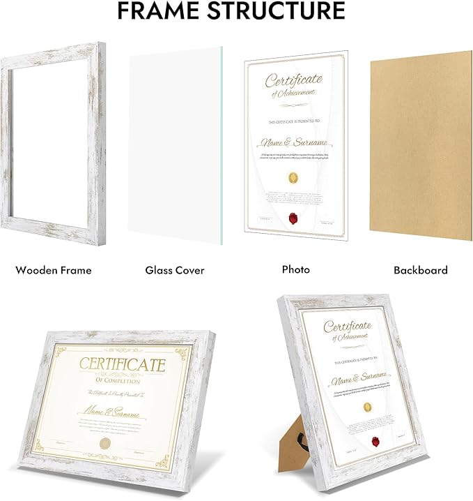 8.5 by 11 Diploma Picture Frame, Made of Real Glass and Wooden Certificate Frame, Horizontal and Vertical Display for Wall or Tabletop (Black, 1Pack)