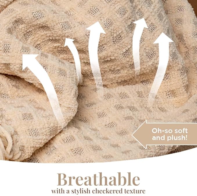 Folkulture Throw Blanket | (60 x 50) Chunky Knit Blanket for Bed, Couch | Boho Chenille White Thick Knitted Throw Blanket | Ultra Soft, Plush, Lightweight, Machine Wash and Giftable Throws