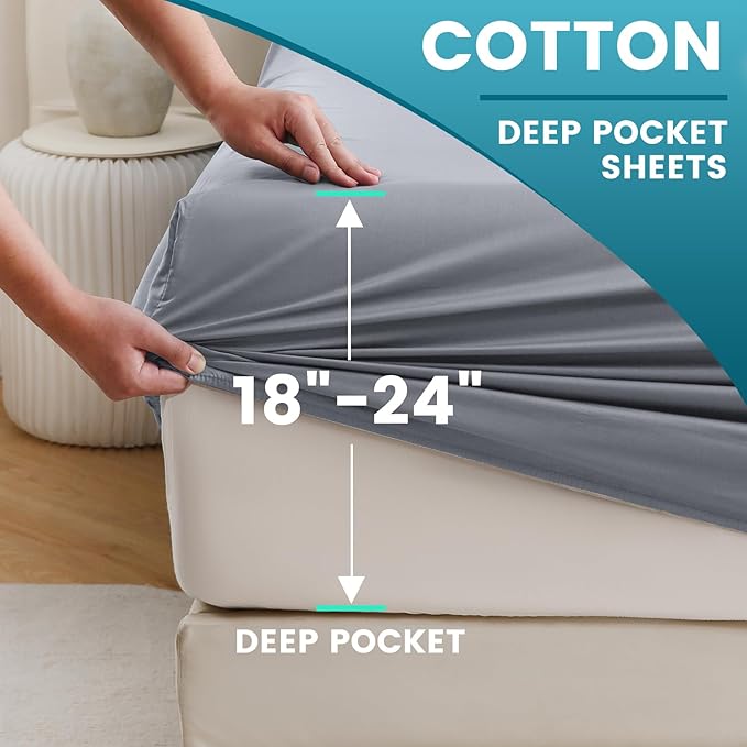 Bedlifes King Sheet Set, Extra Deep Pocket 18-24 Inches,1000Thread Count 100% Egyptian Cotton, Soft and Breathable Sateen 4-Piece,Grey