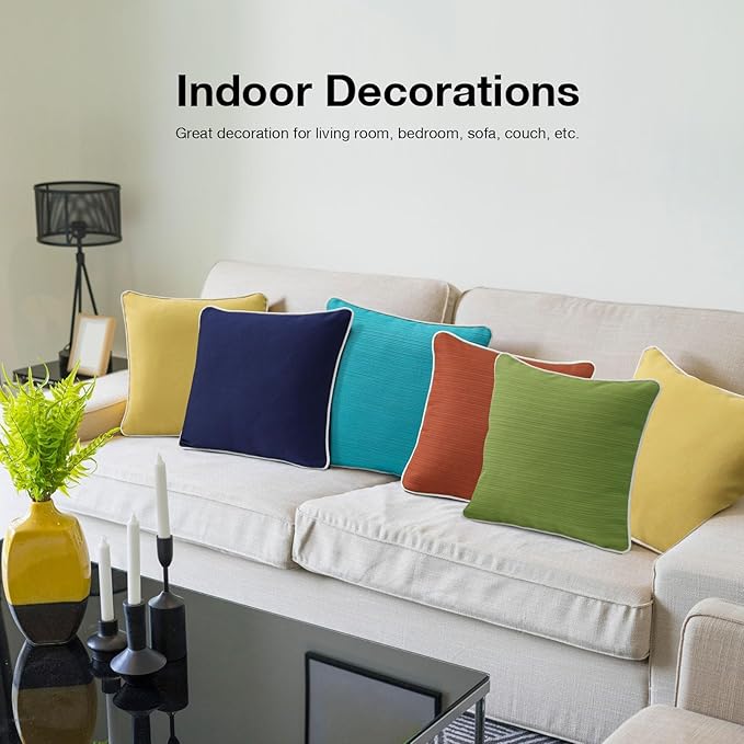 Decorative Outdoor Water Repellent Throw Pillows with Inserts, Set of 4, 18" x18" Pillows for Patio, Backyard, Bed, Couch, and Patio Furniture, Tangerine