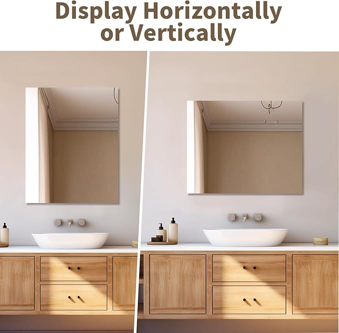Mirrorons Bathroom Vanity Mirror 16" x 20", Frameless Mirror with Polished Edge, Hangs Horizontally or Vertically. Bathroom Mirror for Wall. Tempered Glass Upgraded Packing