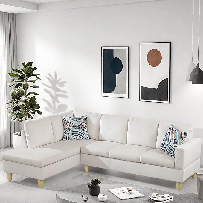 L Shaped Couch, Modular Sectional Sofa with Chaise, Modern Modular Sofas Furniture Sofa Couches for Living Room/Apartment/Office/Bedroom, White
