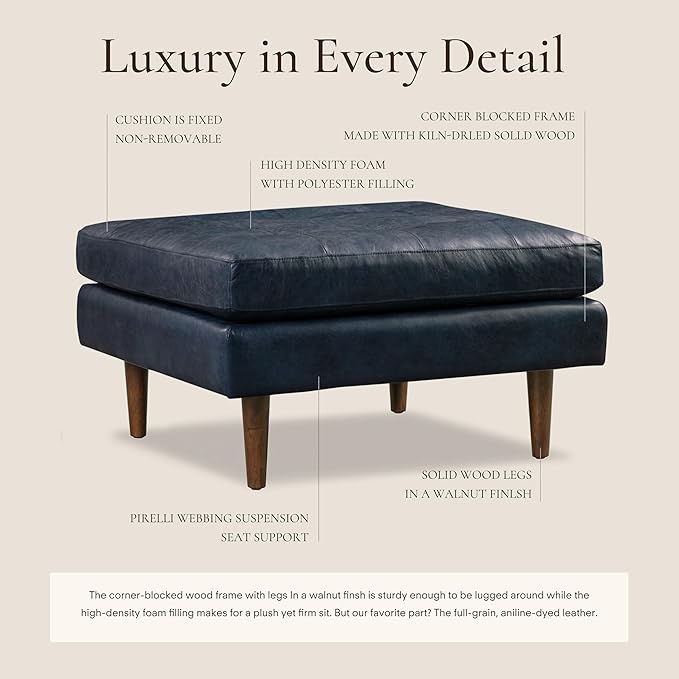 POLY & BARK Napa Ottoman in Full-Grain Semi-Aniline Italian Tanned Leather in Midnight Blue