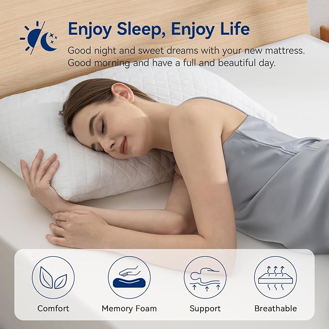 Amazon Basics Memory Foam Mattress, Medium Firm, 8 Inch, Twin, White/Grey