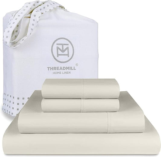 Threadmill Queen Sheet Set | 800 Thread Count Queen Bed Sheets for Queen Mattress with 16” Deep Pocket | Sateen Weave, Better Than Egyptian Cotton, 4-Piece Bedding Set with Cooling Effect | Taupe