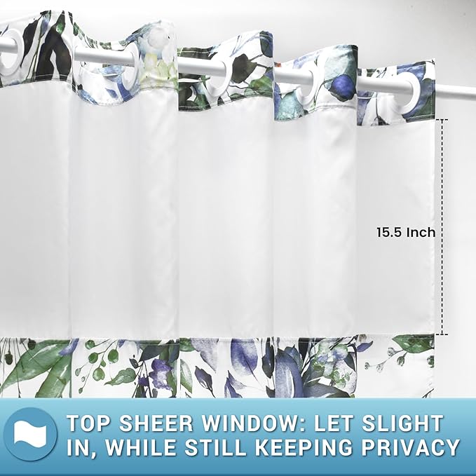 No Hook Shower Curtain with Snap in Liner - Eucalyptus Shower Curtain - Washable Waterproof Inner Liner, Plants Green Leaves Modern Shower Curtains - Machine Washable, 71 x 80