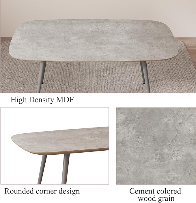 47.2'' Modern Farmhouse Dining Table, Wooden Rectangular Dining Table with Metal Legs for 4-6 People for Dining Room, Kitchen, Living Room (Gray Table, 47.2")