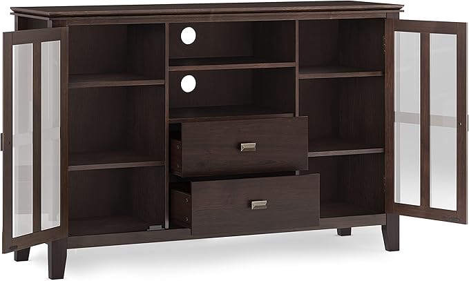 SIMPLIHOME Artisan SOLID WOOD 53 inch Wide Contemporary TV Media Stand in Dark Chestnut Brown For TVs up to 60 inches for the Living Room and Entertainment Center