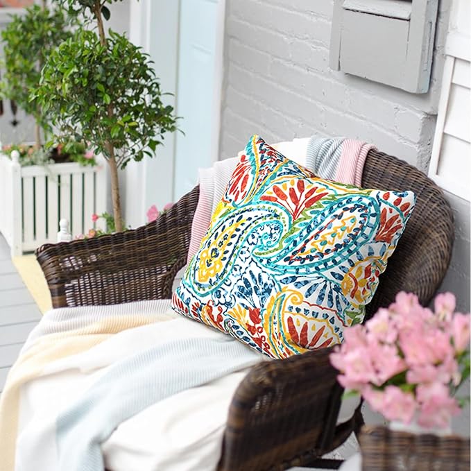 Outdoor Throw Pillow Covers 18”x18”, Decorative Pillow Covers for Patio Furniture, Modern Cushion Cases for Garden Couch Home Sofa Bed Office Chair, Pack of 2, Paisley Multi