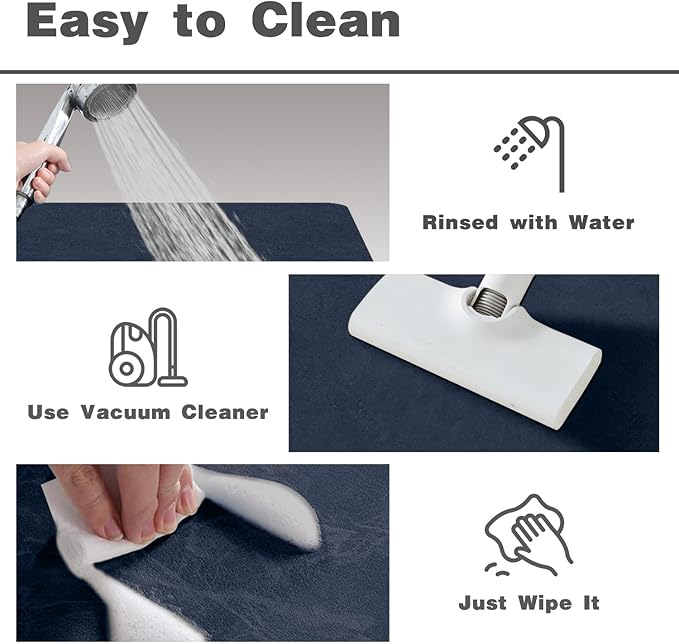 Bathroom Mat Quick Dry, Bathroom Rugs Non Slip Washable Thin Absorbent Bath Mat Fits Under Door Bathroom Floor Mat Perfect for Bath, Shower, or Sink 17"x59" Navy Blue