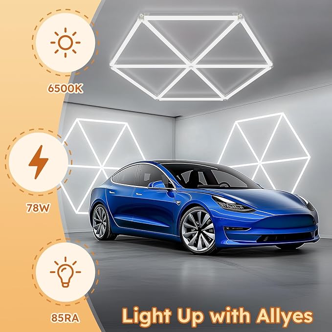 ALLYES Hexagon Garage LED Lights - Hexagonal LED Panel, 6500K,5940LM, Designed for Honeycomb Ceiling Lighting in workshops, basements, and Warehouses