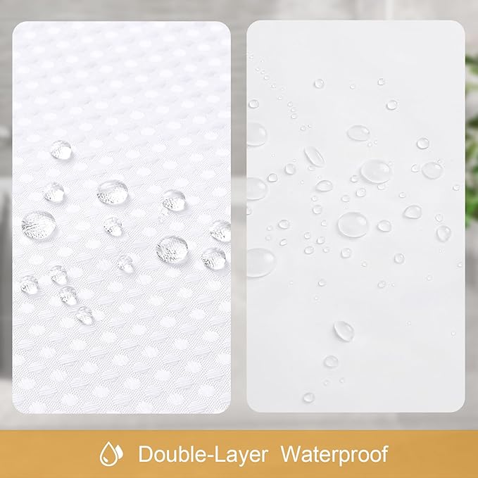 3 in 1 Long Shower Curtain Set-72 W x 78 H, White Waffle and PEVA Liner Set with 12 Stainless Steel Hooks, Waterproof Fabric for Bathroom