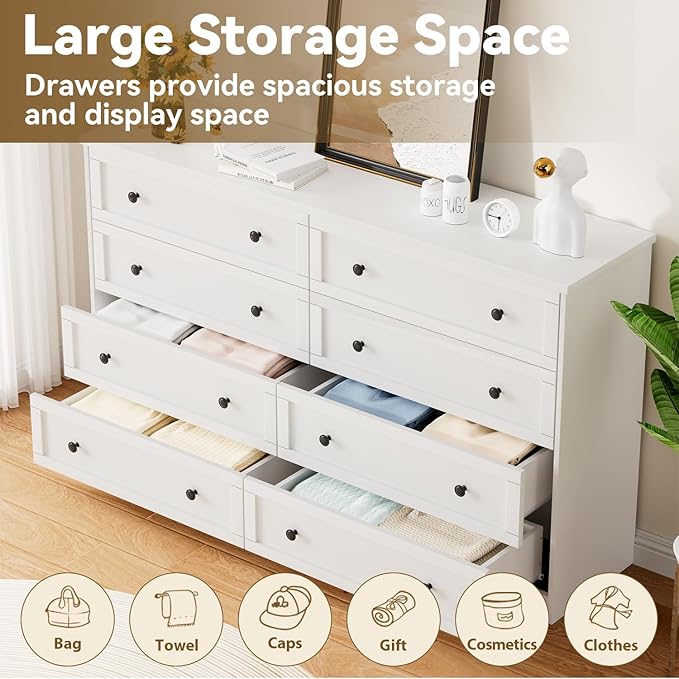 8 Drawer Large Dresser for Bedroom, 55.1" Wide White Dressers & Chests of Drawers with Large Capacity Storage,Dresser for Bedroom