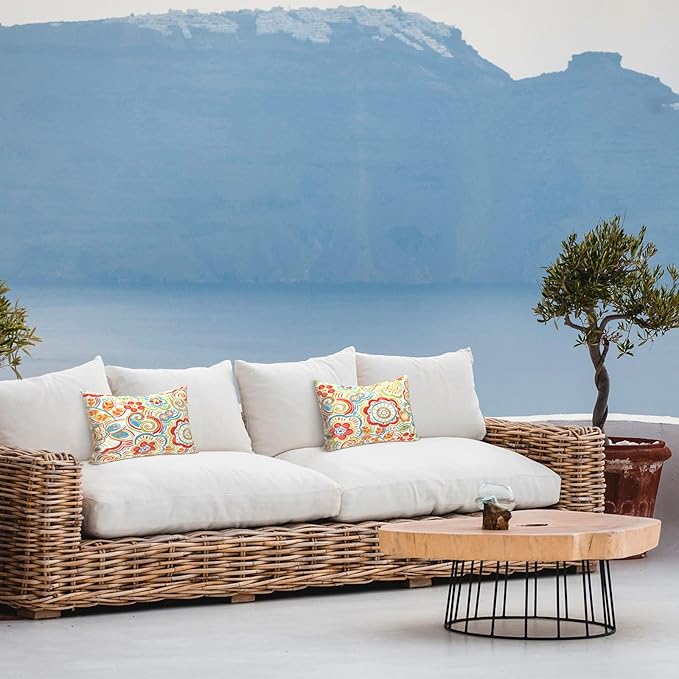 LVTXIII Outdoor/Indoor Lumbar Pillows, Decorative Patio Lumbar Cushions, Fluffy Water Repellent Garden Cushions for Home Patio Coach Sofa Use, 12×20 Inch, Pack of 2, Flower Multi