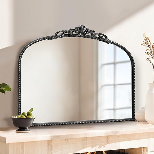Micasso Black Vintage Wall Mirror: 24"x 32" French Baroque Antique Arched Wall Mounted Mirror - Traditional Ornate Decorative Entryway Mirror for Home Decor/Entryway/Fireplace/Living Room/Hallway