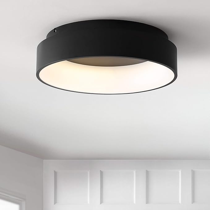JONATHAN Y JYL7206B Ring 17.7" Integrated LED Flush Mount, Modern, Contemporary, Dimmable, 3000K Cozy Warm Light Kitchen,Hallway,Bathroom,Stairwell, Black