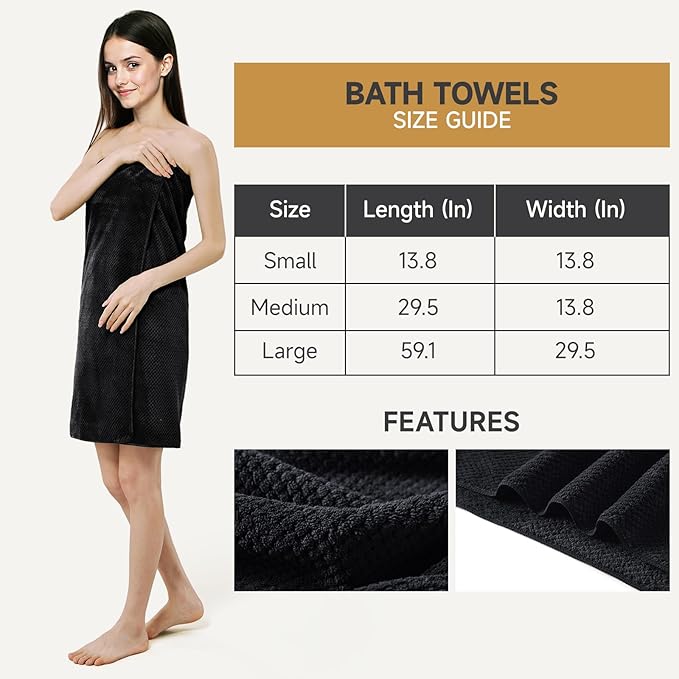 REDKISS 6-Piece Bath Towel Set - 2 Washcloths, 2 Hand Towels, 2 Bath Towels | Ultra-Fiber Coral Fleece, Super Absorbent, No Lint & No Fading | Perfect for Bathroom, Spa, Gym | Family & Adults-Black