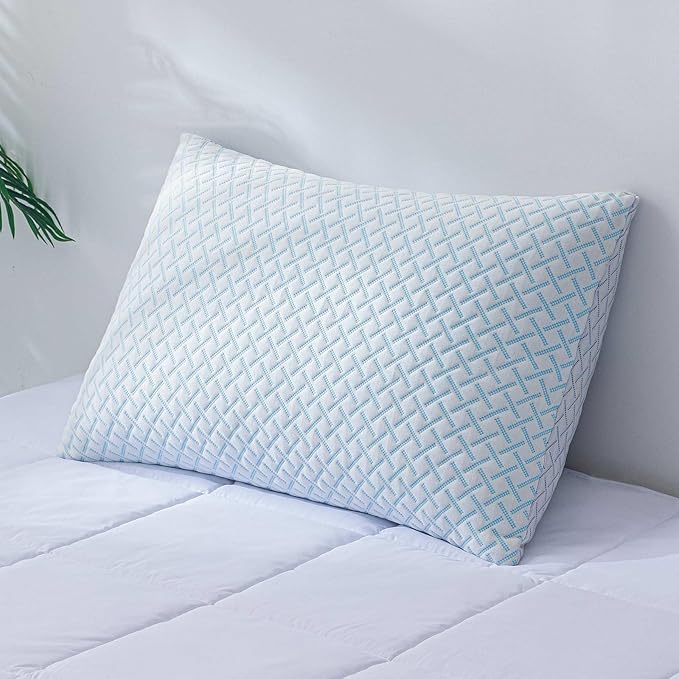 Shredded Memory Foam Cooling Medium Soft Bamboo Viscose Pillow King Size, Adjustable Hypoallergenic Hotel Quality Pillow for Back, Stomach and Side Sleeper, Oeko-TEX Certified